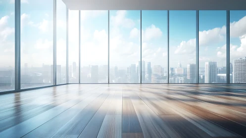 Sunlit city loft with wide windows and polished floors.