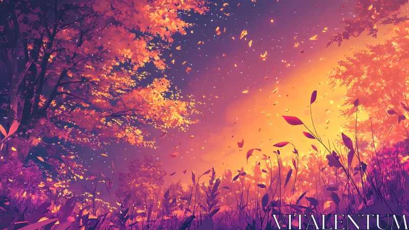 Radiant autumn canopy in high-saturation atmospheric perspective.