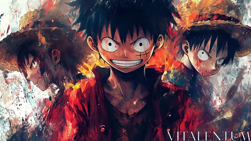 Fiery anime hero trio radiating courage and wild energy.