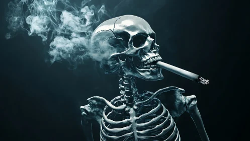 Bold skeleton portrait quietly warns about smoking harm