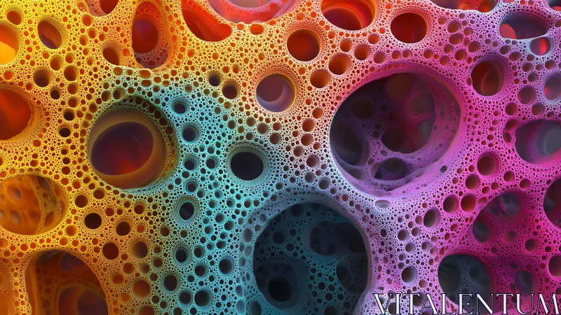Luminous fractal bubbles form a rainbow cellular network.