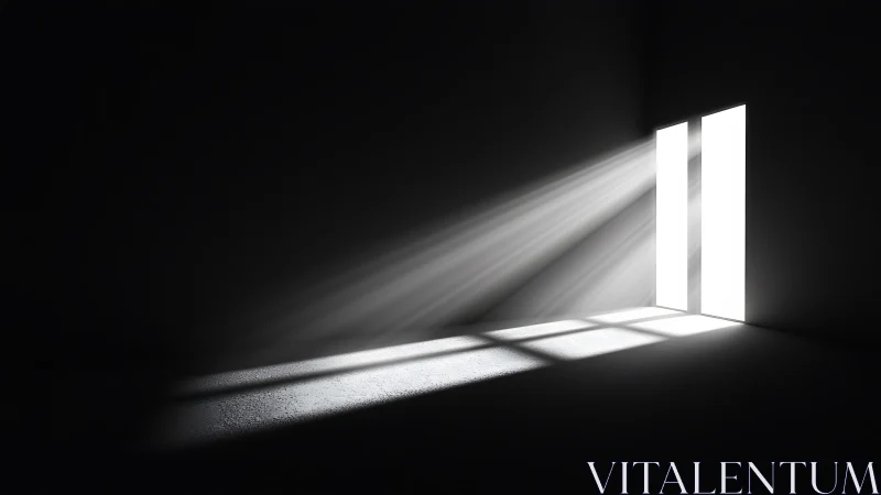Light beams through door slit in dark empty room.