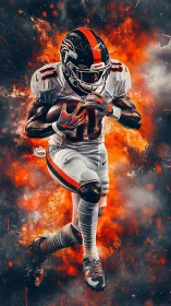 Explosive football run bursts from swirling fire and smoke