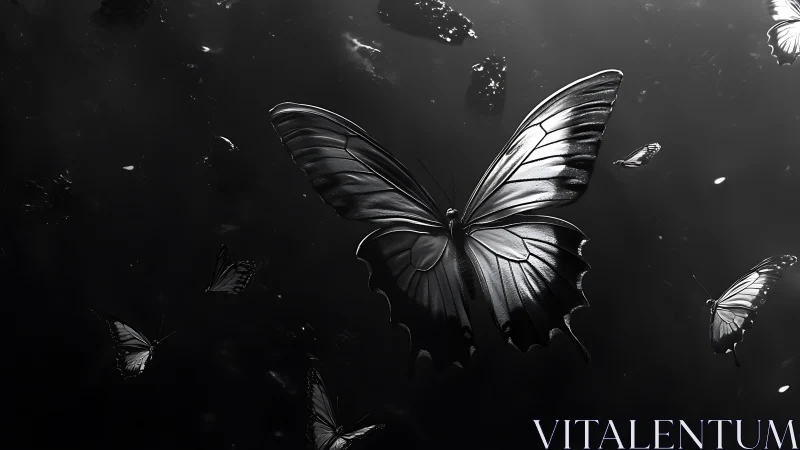 Silver-winged butterflies drifting through quiet starlit dark.