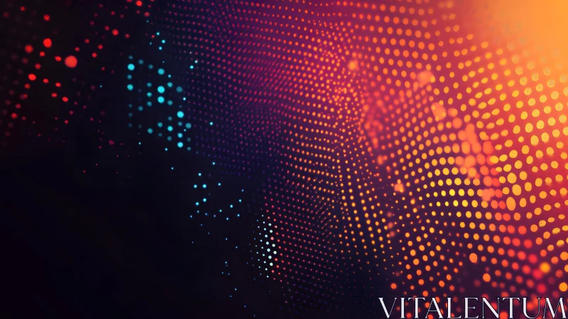 Abstract glowing dotted pattern with vibrant orange and blue hues.