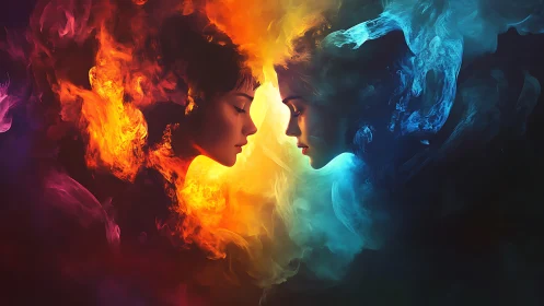 Fire Meets Ice: Dual Souls in Luminous Confrontation.