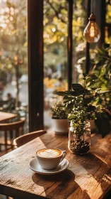 Late-afternoon latte holds sunlight still on a wooden table