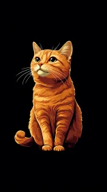 Regal Orange Tabby Cat Sitting Proudly Against Black Void.