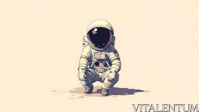Solitary crouching astronaut rendered in minimalist vector style