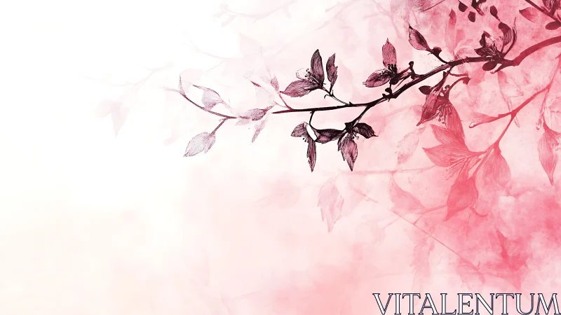 Minimal floral branch illustration on pink watercolor field.
