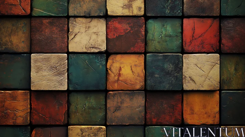 Warm rustic blocks build a colorful textured mosaic wall