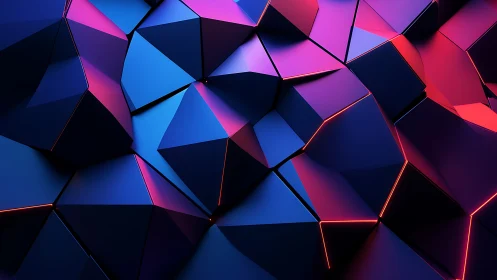 Neon-edged polygonal surfaces in electric gradient light.