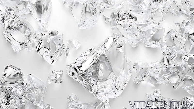 Abstract close-up of clear ice cubes on white background, modern style.