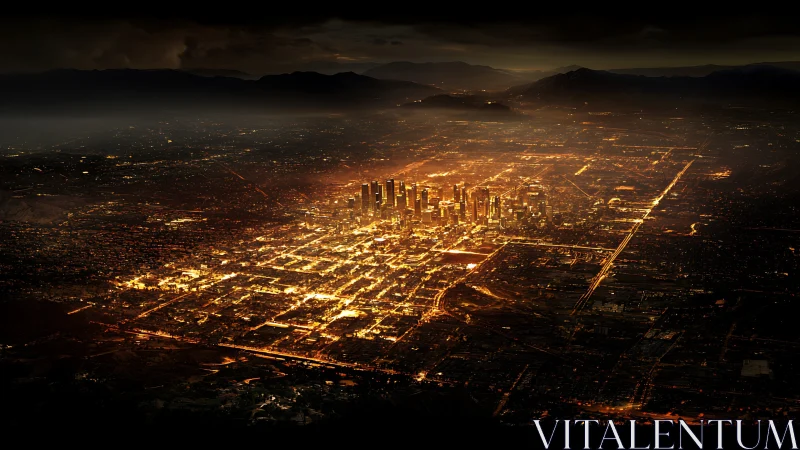 Golden city grid glowing softly against the dark horizon.