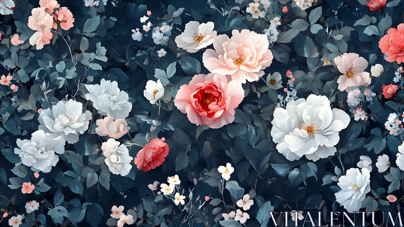 Midnight Bloom Garden: Roses Dancing Against Deep Teal.