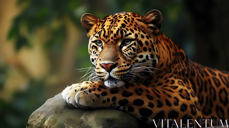 Spotted Leopard Portrait Resting on Stone. Wildlife Photography.