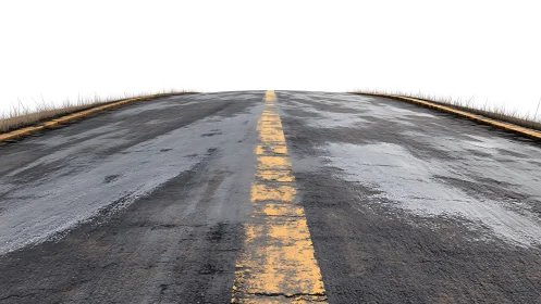 Weathered open road rises toward a quiet, bright horizon