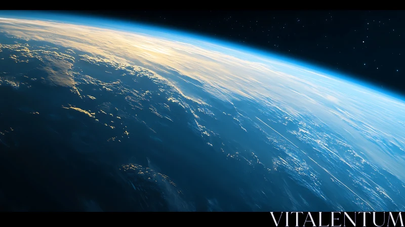 Curved planetary horizon displays atmospheric scattering gradient