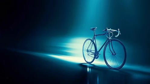 Road Bike with Drop Bars: Volumetric Cyan Lighting Study