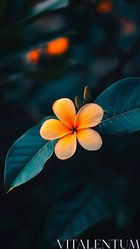 Single plumeria glows like a quiet lantern in blue dusk