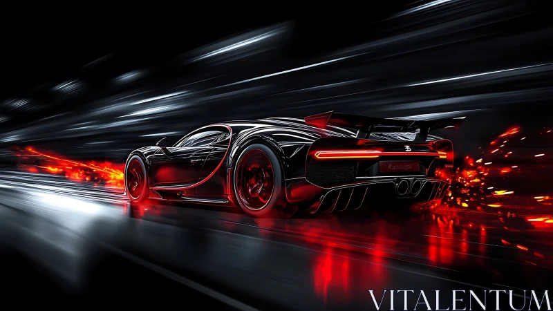 Midnight hypercar ignites neon speed trails in liquid light.