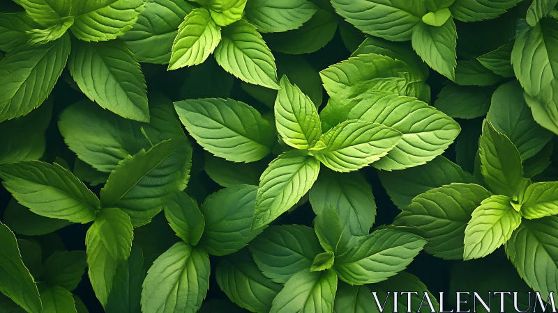 Overhead view shows dense cluster of mint plant foliage