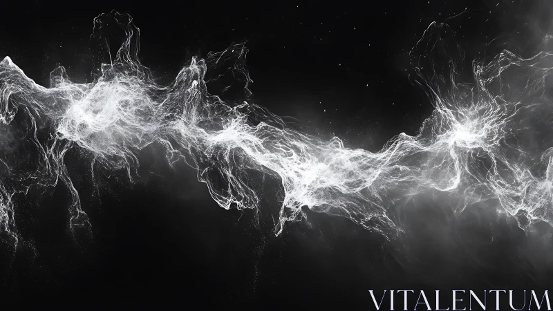 Monochrome particle stream with luminous fluid turbulence study.