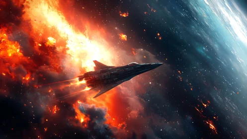 Spacecraft in Explosive Nebula Debris.