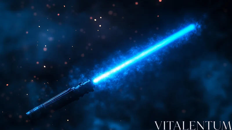 Galactic blue energy blade ignites the star-swept dark.