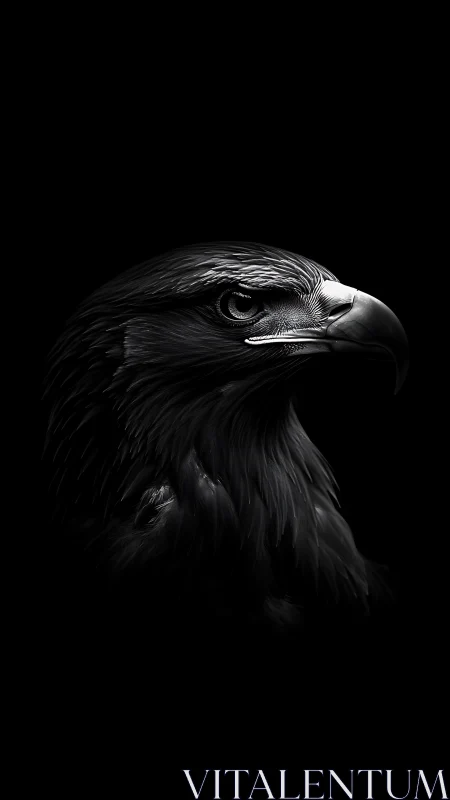 Black and white eagle portrait on deep black background.
