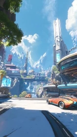 Futuristic canyon city rises around elevated skyways and towers