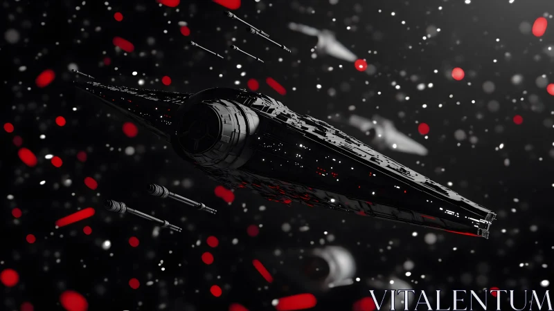 Futuristic battleship in deep space with dramatic lighting effect.