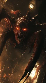 Molten-eyed alley monster lunging from the shadows.