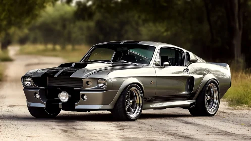 Muscular classic fastback shines on a quiet country road