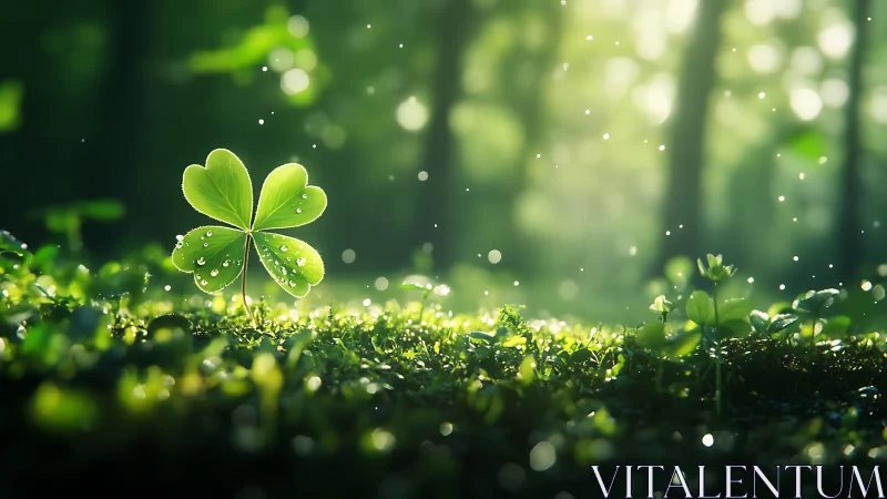 Single clover leaf stands in shallow forest depth of field