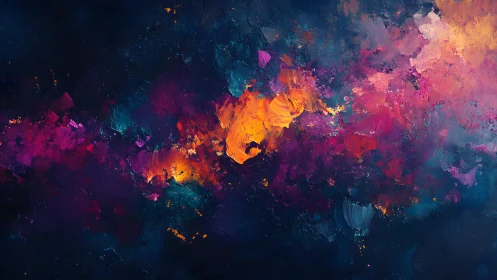 Abstract Cosmic Cloudscape in Vivid Oil Paint, Modern Art Style.