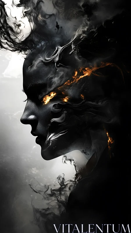 Smoldering silhouette merges human profile with living smoke