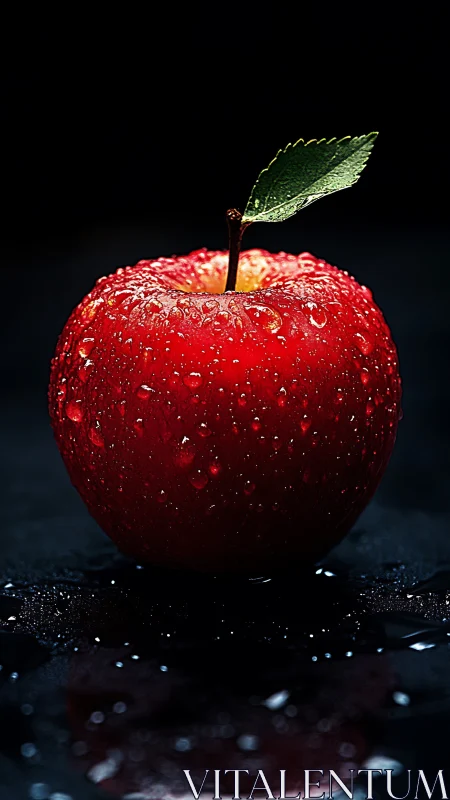 High-contrast macro study of dewy red apple under specular lighting