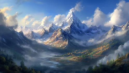 Majestic alpine range under dramatic volumetric daylight.