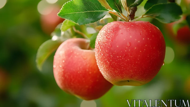 Macro optical study of dew-laden ripening orchard apples.