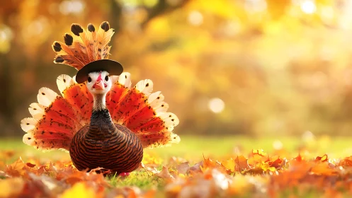 Dapper Peacock Struts Into Autumn's Gilded Stage.