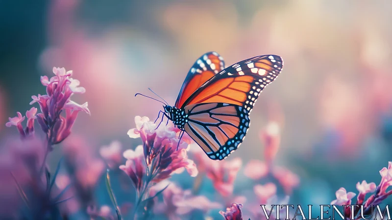 Digital painting of monarch butterfly in ethereal bloomscape.