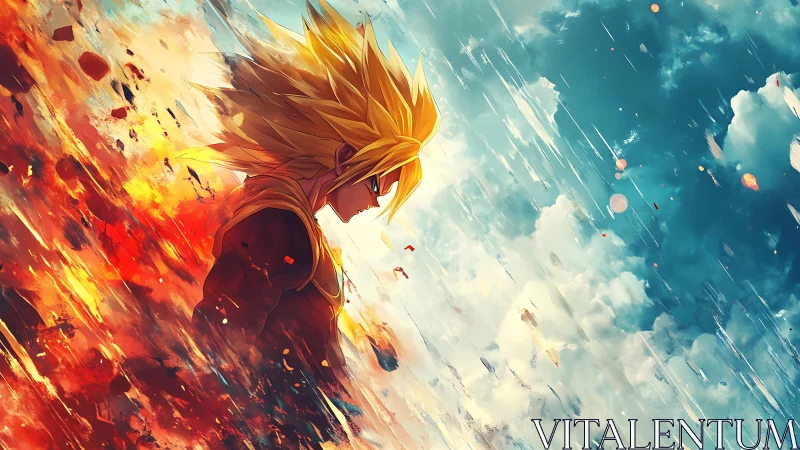 Stormborn warrior ignites between shattered sky and flame.