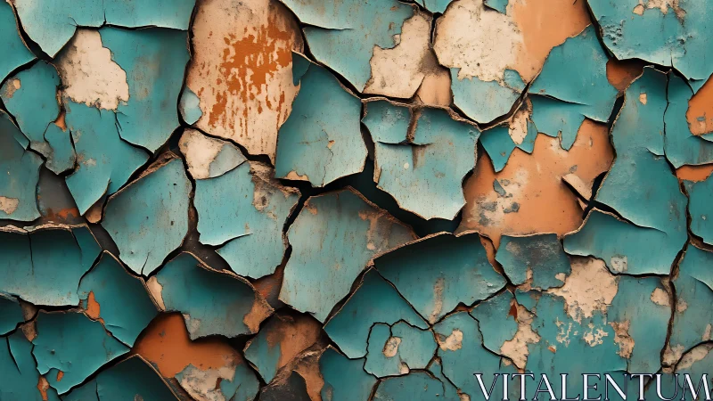 Weathered Blue and Orange Peeling Paint Texture Abstract Art.