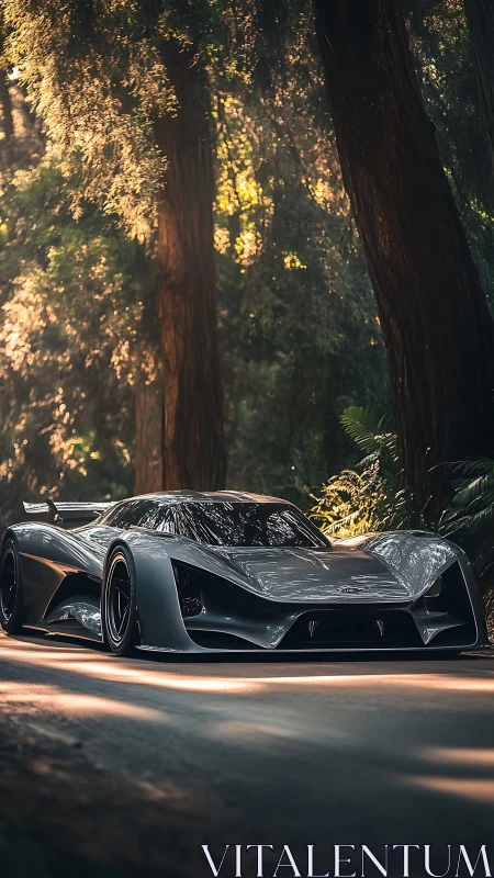 Electric phantom glides through cathedral-tall forest light