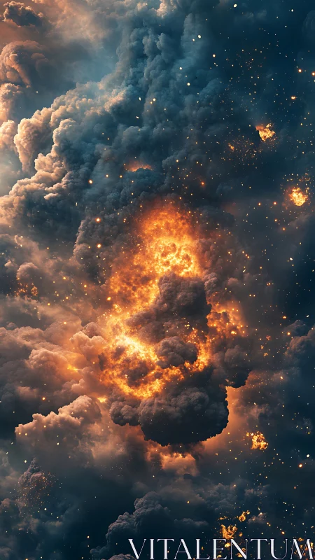 Celestial Explosion Among Clouds and Embers