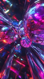 Iridescent crystal spheres in neon vortex of refracted light.