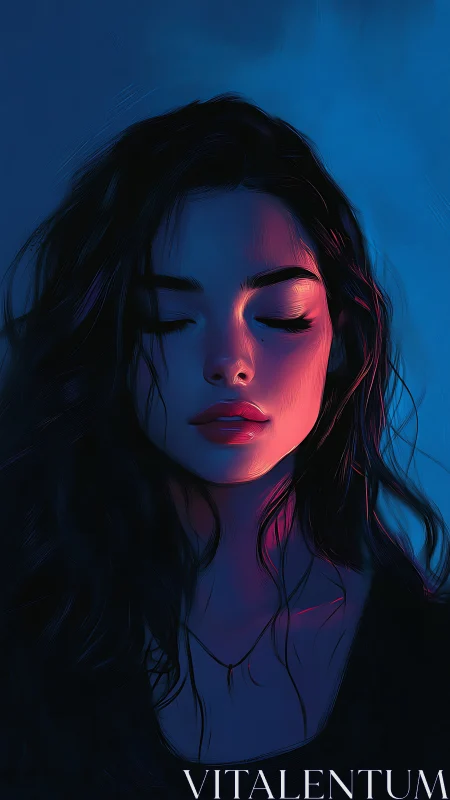 Bicolor rim-lit portrait in neon-gradient digital chiaroscuro.