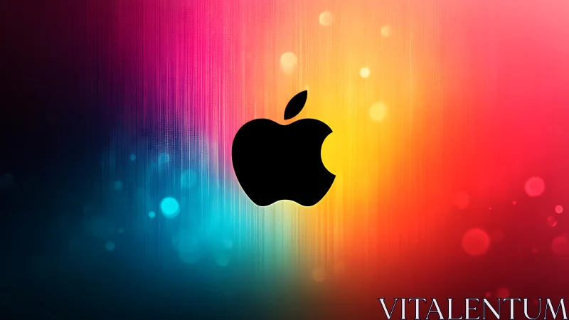 Silhouette fruit logo over radiant bokeh gradient field.