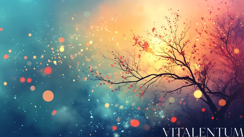 Tree silhouette against diffuse bokeh and gradient sky.